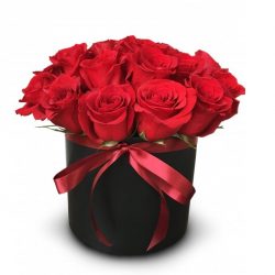 17 красных роз в шляпной коробке